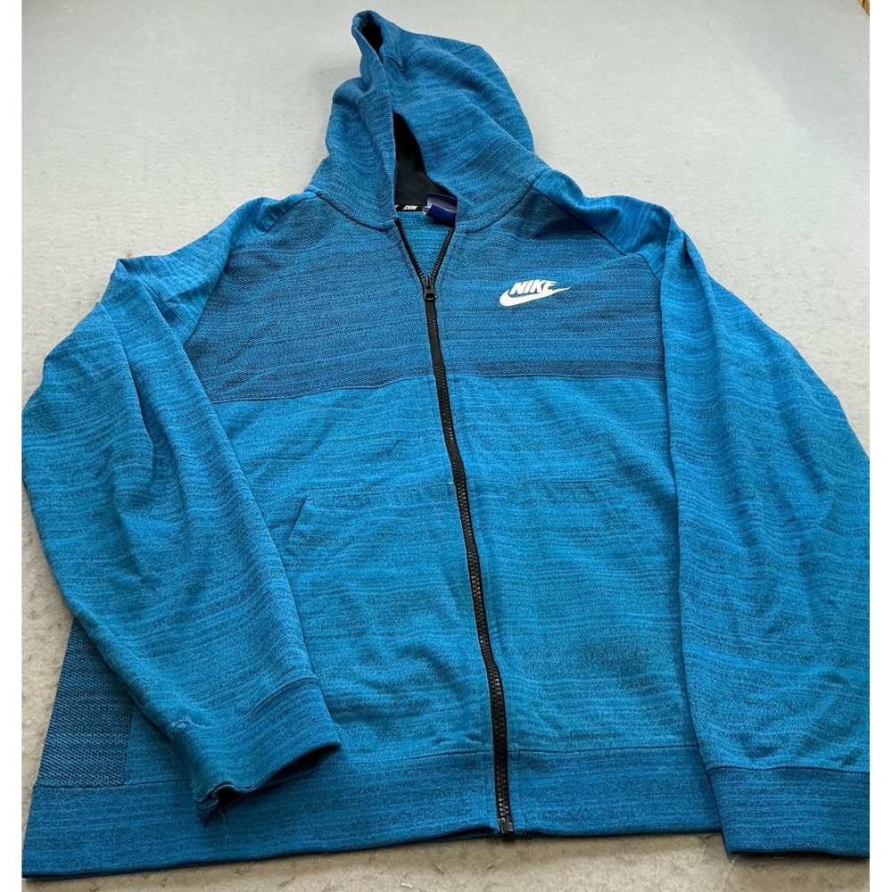 Nike Full Zip Hoodie Blue Heathered Knit Logo Sweatshirt Large Athletic L